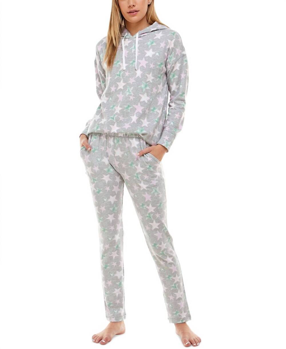 NEW ROUDELAIN women's drop shoulder hoodie and slim leg pant lounge set in star